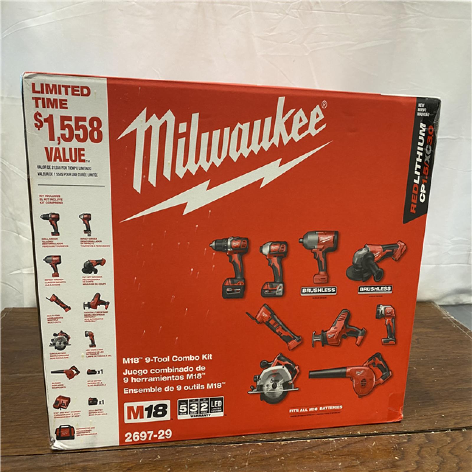 NEW M18 18-Volt Lithium-Ion Cordless Combo Kit 9-Tool with 2-Batteries, Charger and Tool Bag