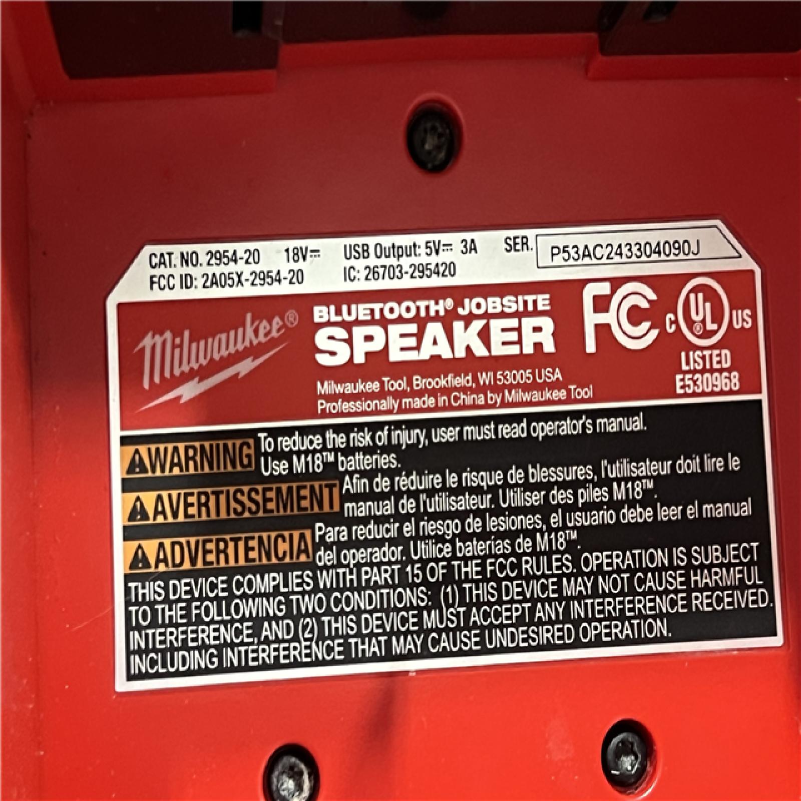 AS-IS Milwaukee M18 Wireless Bluetooth Jobsite Speaker