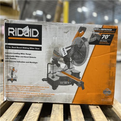 DALLAS LOCATION - RIDGID 15 Amp Corded 12 in. Dual Bevel Sliding Miter Saw with 70 Deg. Miter Capacity and LED Cut Line Indicator