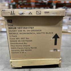DALLAS LOCATION- AS IS- Husky 108 in. W x 24 in. D 9-Drawer Heavy-Duty Mobile Workbench with Stainless Steel Top in Matte Black