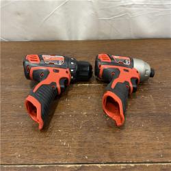 AS-IS Milwaukee 2494-22 M12 Cordless Combination 3/8  Drill / Driver and 1/4  Hex Impact Driver Dual Power Tool Kit (2 Lithium Ion Batteries  Charger  and B