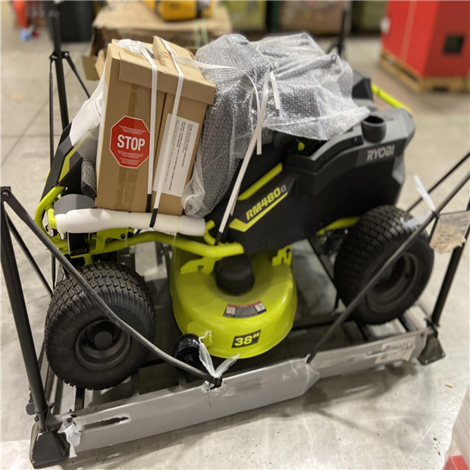 DALLAS LOCATION - RYOBI 48V Brushless 38 in. 75 Ah Battery Electric Rear Engine Riding Lawn Mower
