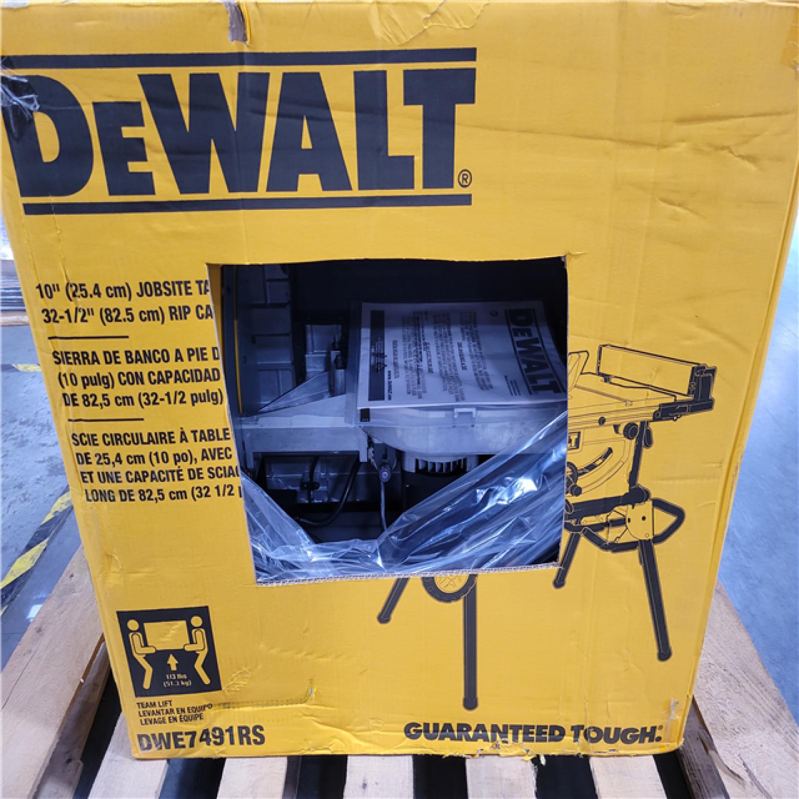 CALIFORNIA AS-IS DEWALT 10 (25.4mm) JOBSITE TABLE SAW WITH 32-1/2 (82.5cm) RIP CAPACITY AND ROLLING STAND
