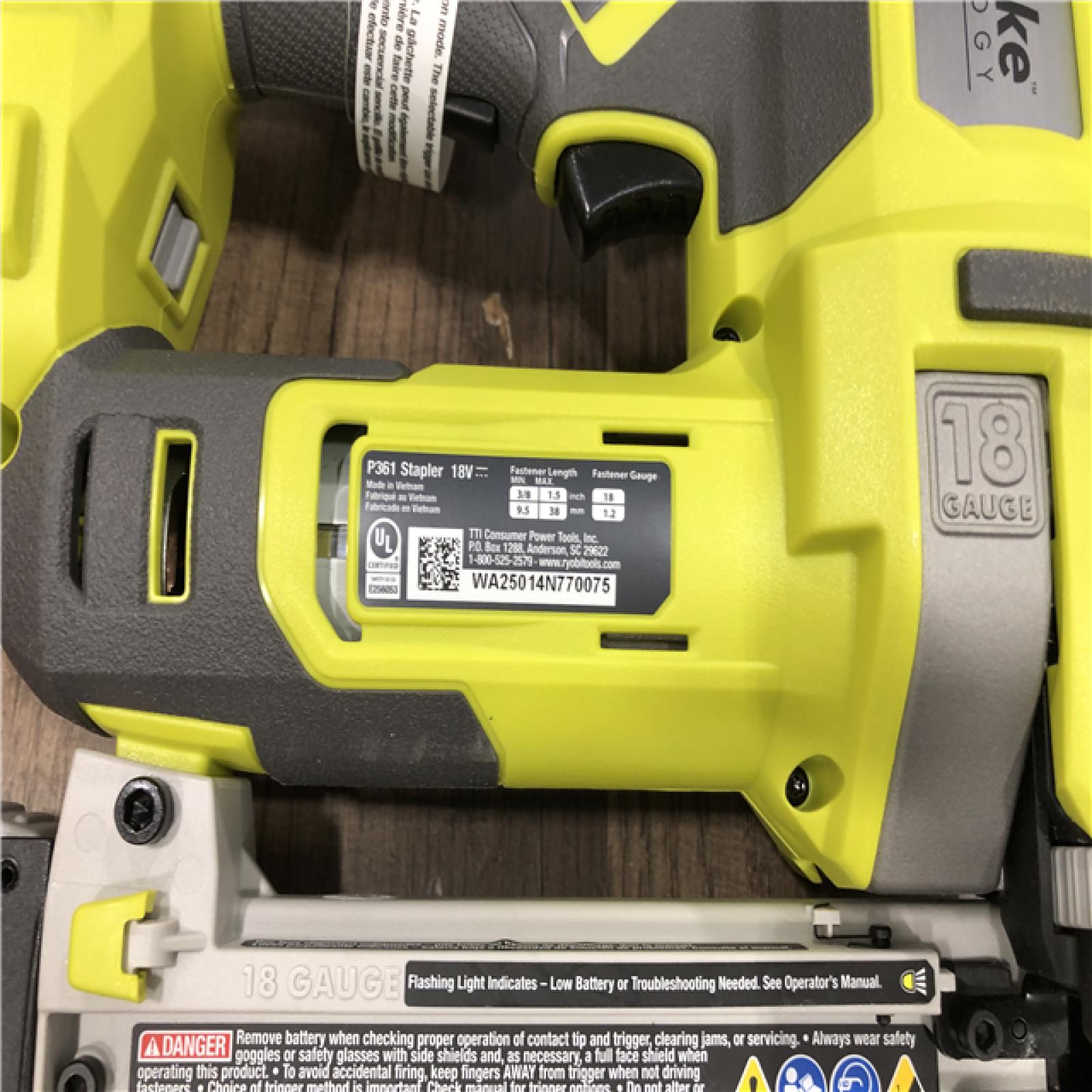 AS-IS RYOBI ONE+ 18V 18-Gauge Cordless AirStrike Narrow Crown Stapler (Tool Only)