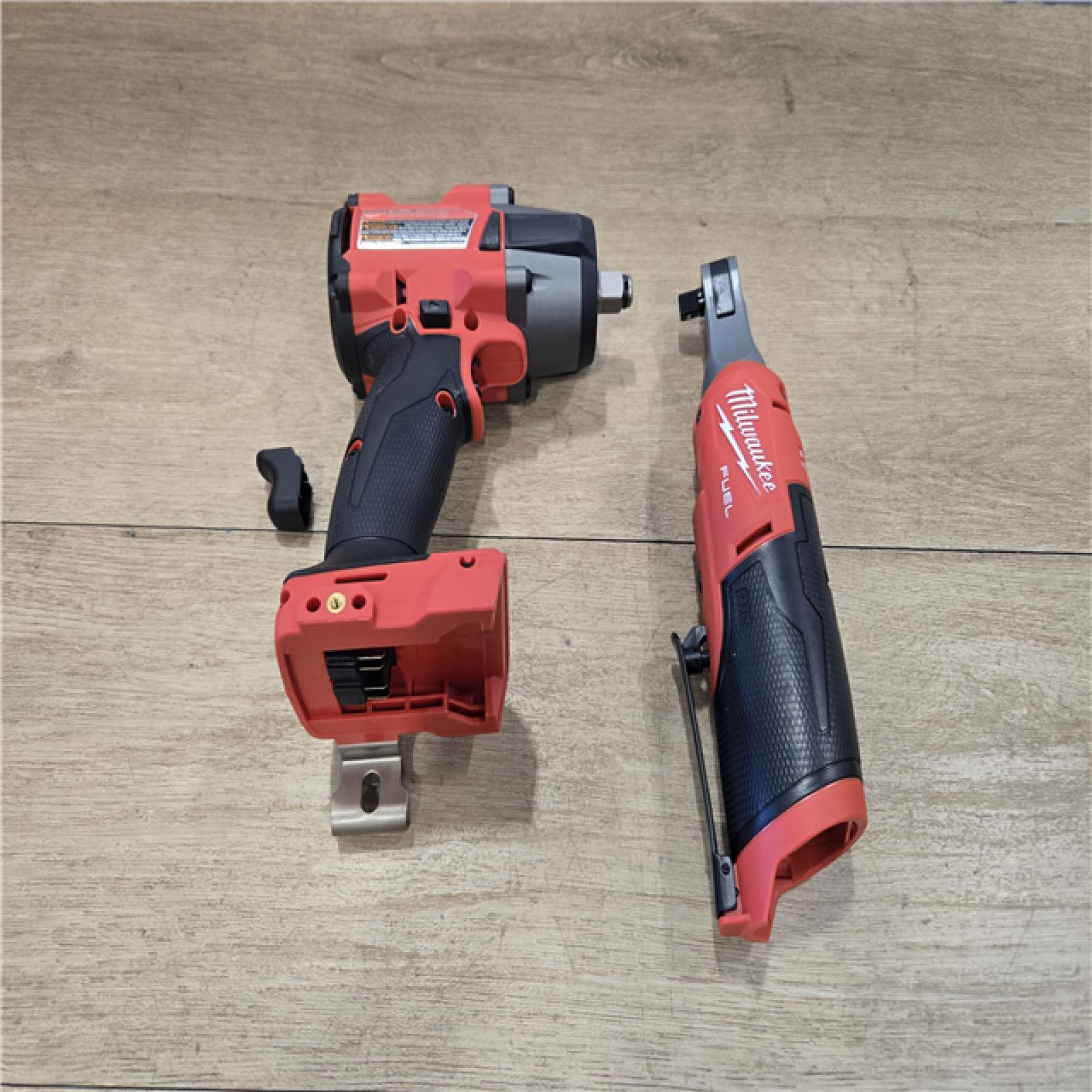AS-IS Milwaukee FUEL 18V Cordless Mid Torque 1/2 in. Impact Wrench w/ M12 FUEL 3/8 in. Ratchet Combo Kit