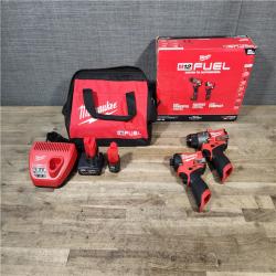 HOUSTON LOCATION - AS-IS (APPEARS LIKE NEW) Milwaukee M12 FUEL Cordless 2-Tool Combo Kit: 1/2Hammer Drill  1/4Hex Impact Driver 3497-22