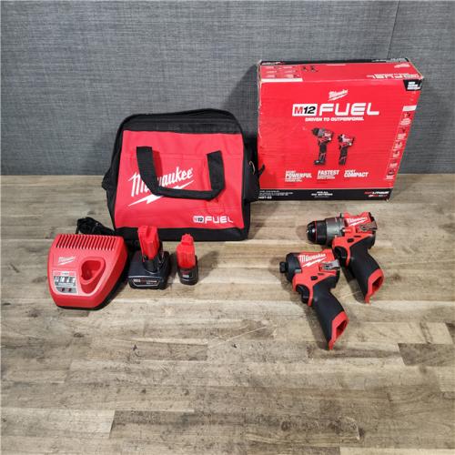 HOUSTON LOCATION - AS-IS (APPEARS LIKE NEW) Milwaukee M12 FUEL Cordless 2-Tool Combo Kit: 1/2Hammer Drill  1/4Hex Impact Driver 3497-22
