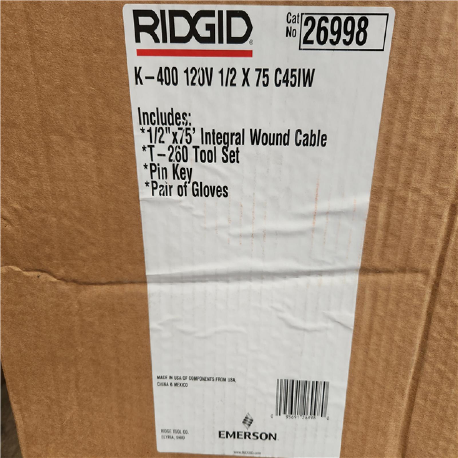Phoenix NEW RIDGID K-400 Drain Cleaning Snake Auger Machine  C-45 IW 1/2 in. x 75 ft. Cable inside Drum plus 4-Piece Tool Set and Gloves