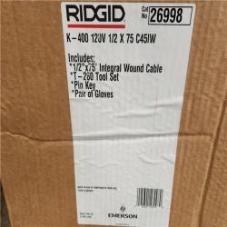 Phoenix NEW RIDGID K-400 Drain Cleaning Snake Auger Machine  C-45 IW 1/2 in. x 75 ft. Cable inside Drum plus 4-Piece Tool Set and Gloves