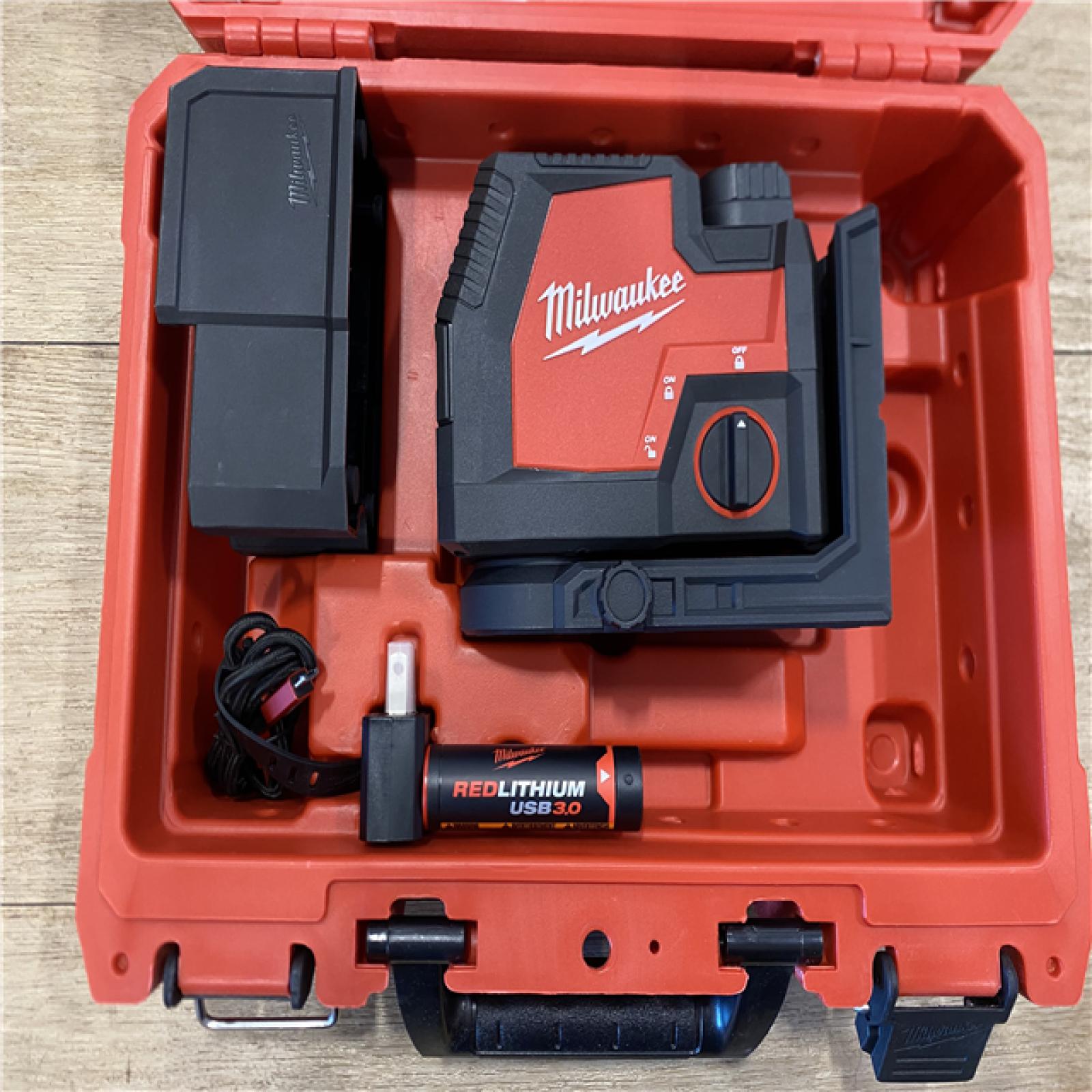 AS-IS Milwaukee Green 100 ft. Cross Line and Plumb Points Rechargeable Laser Level with REDLITHIUM Lithium-Ion