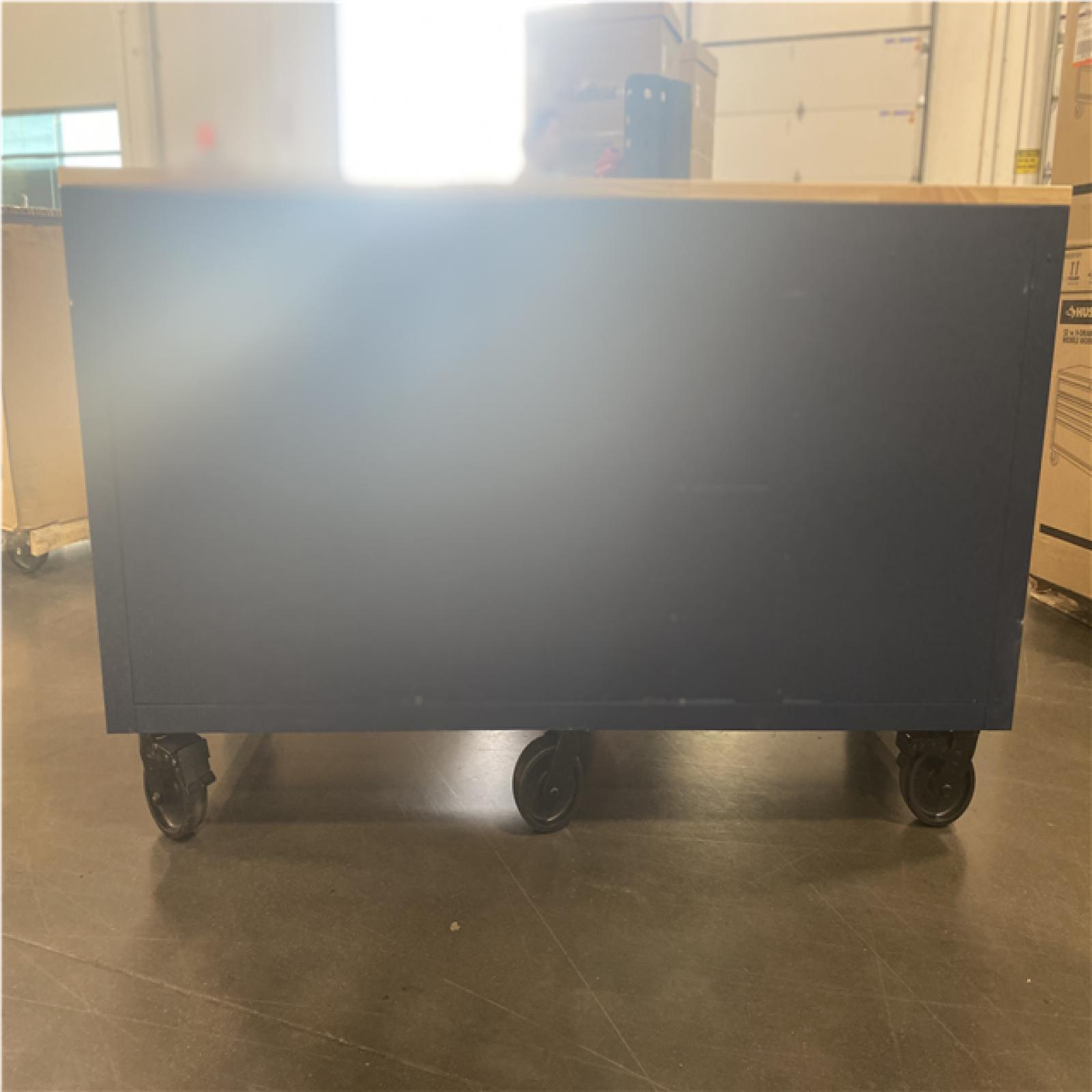 DALLAS LOCATION - Husky 72 in. W x 24 in. D Heavy Duty 18-Drawer Adjustable Height Mobile Workbench with Solid Wood Top in Matte Blue