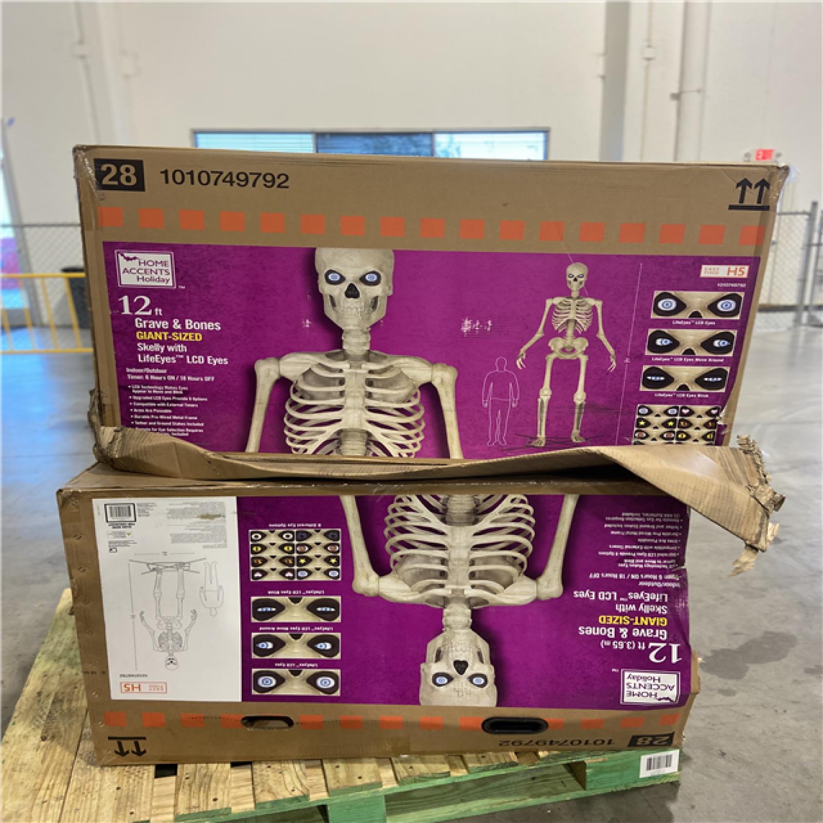 DALLAS LOCATION - Home Accents Holiday 12 ft. Grave & Bones Giant-Sized Skelly with LifeEyes™ LCD Eyes H5 - (2 UNITS)