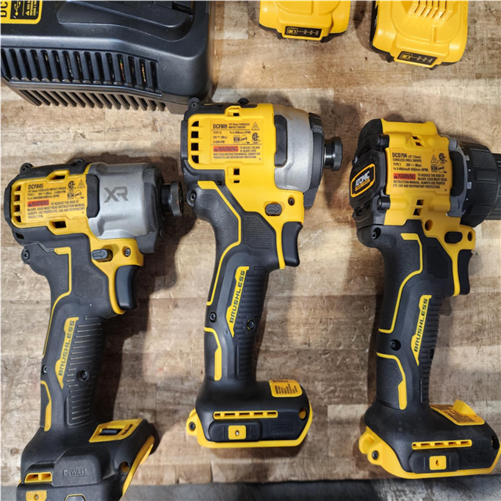 Houston Location AS-IS DEWALT Drill and Impacts QTY/2 and Batteries and Dual port Charger with Charger