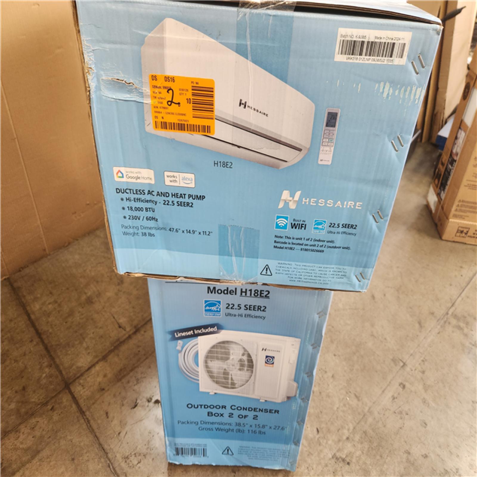 Phoenix NEW Hessaire DIY 21 SEER2 18 000 BTU WiFi 1.5-Ton Ductless Mini Split Air Conditioner  Heat Pump  Variable Speed Inverter-208V/230V (SEALED)