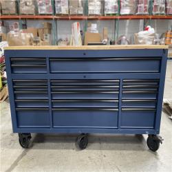 DALLAS LOCATION- AS-IS HUSKY 72 in.W x 24 in.D Heavy Duty 18-Drawer Adjustable Height Mobile Workbench MATTE BLUE W/ WOODTOP