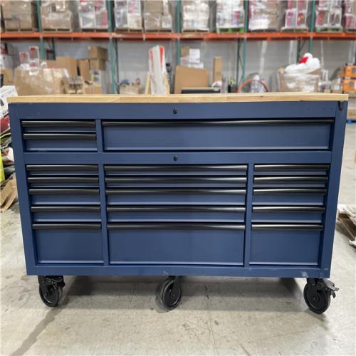 DALLAS LOCATION- AS-IS HUSKY 72 in.W x 24 in.D Heavy Duty 18-Drawer Adjustable Height Mobile Workbench MATTE BLUE W/ WOODTOP