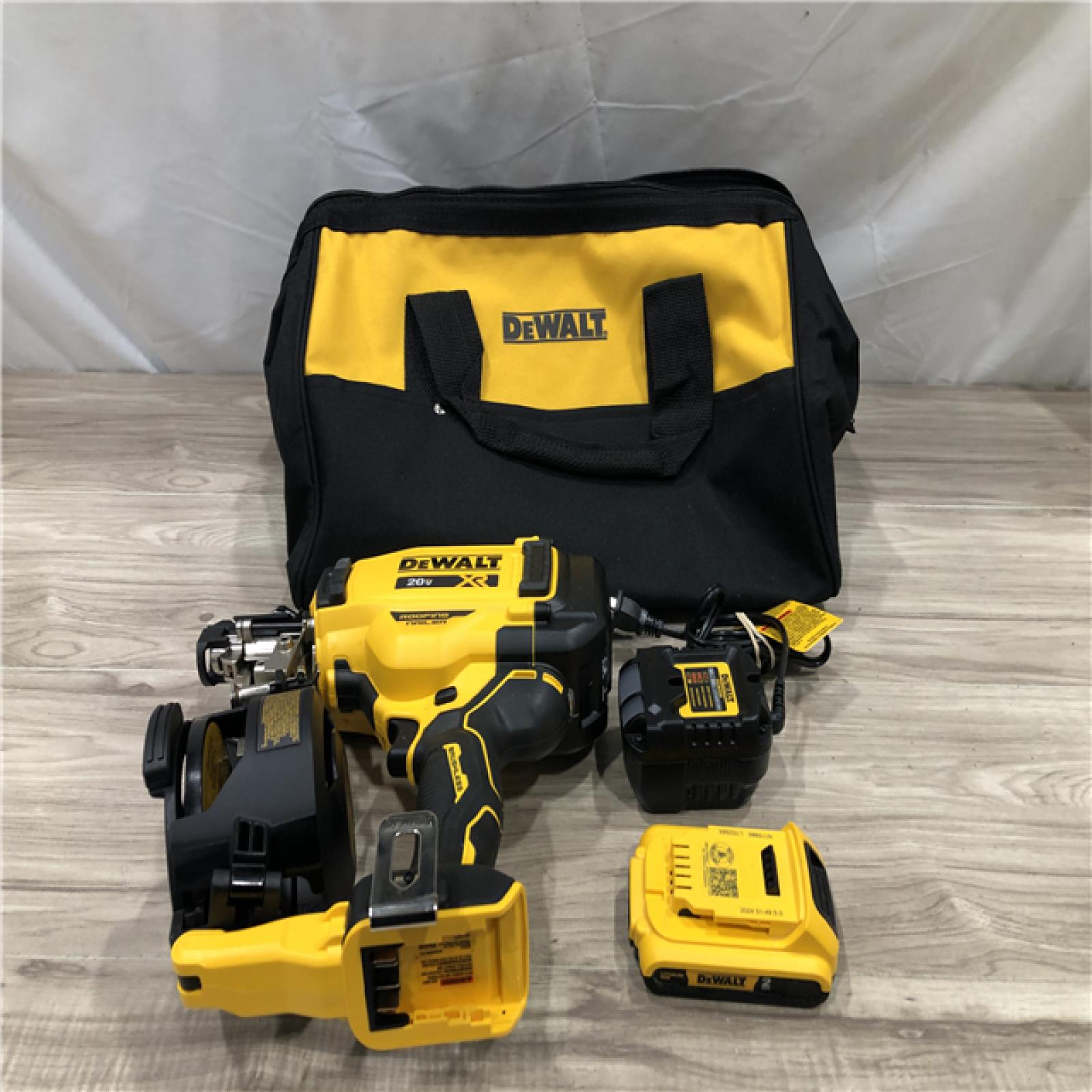 AS-IS DEWALT 20V MAX Lithium-Ion 15-Degree Electric Cordless Roofing Nailer Kit