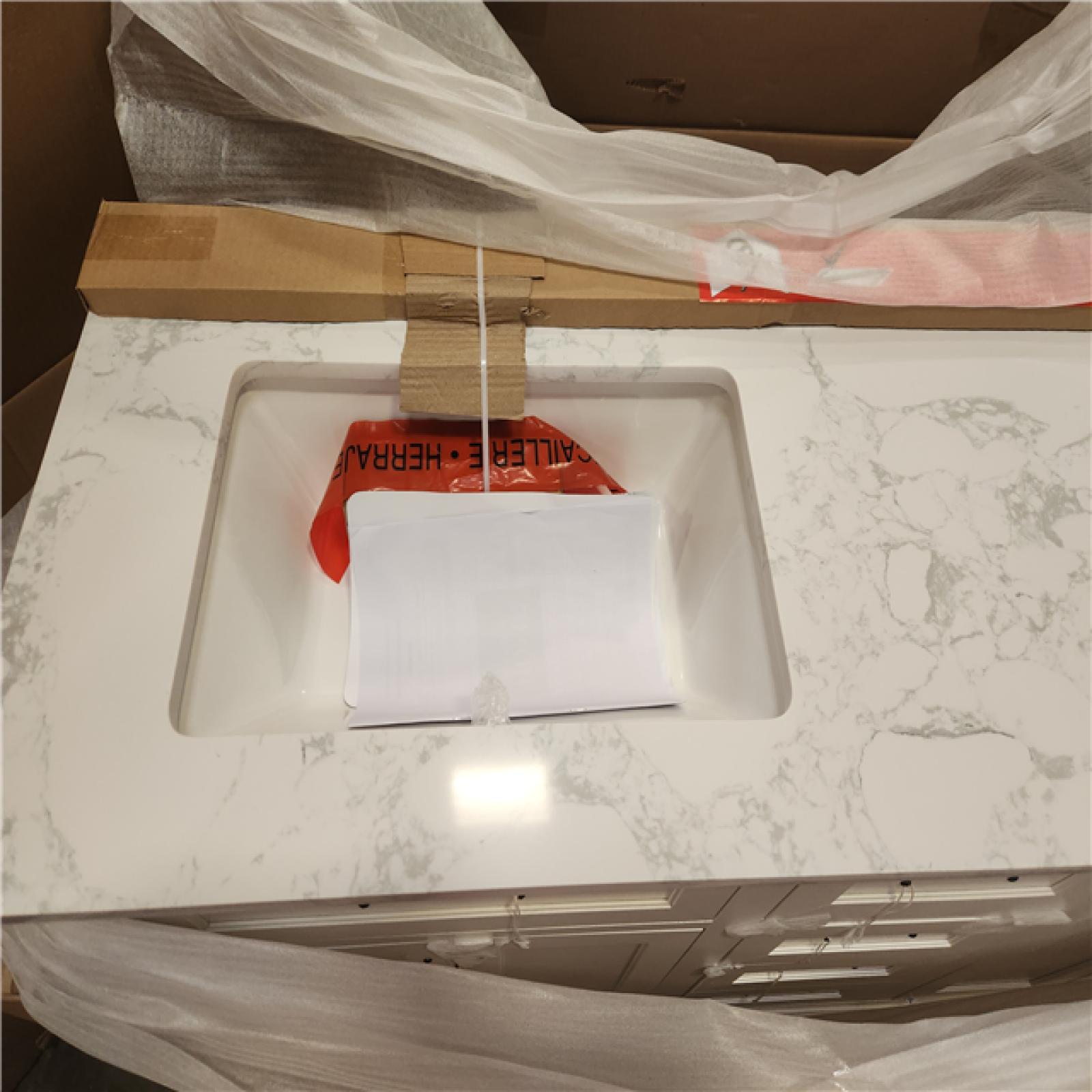 Phoenix NEW Home Decorators Collection Doveton 60 in. Double Sink Freestanding White Bath Vanity with White Engineered Marble Top (Assembled)