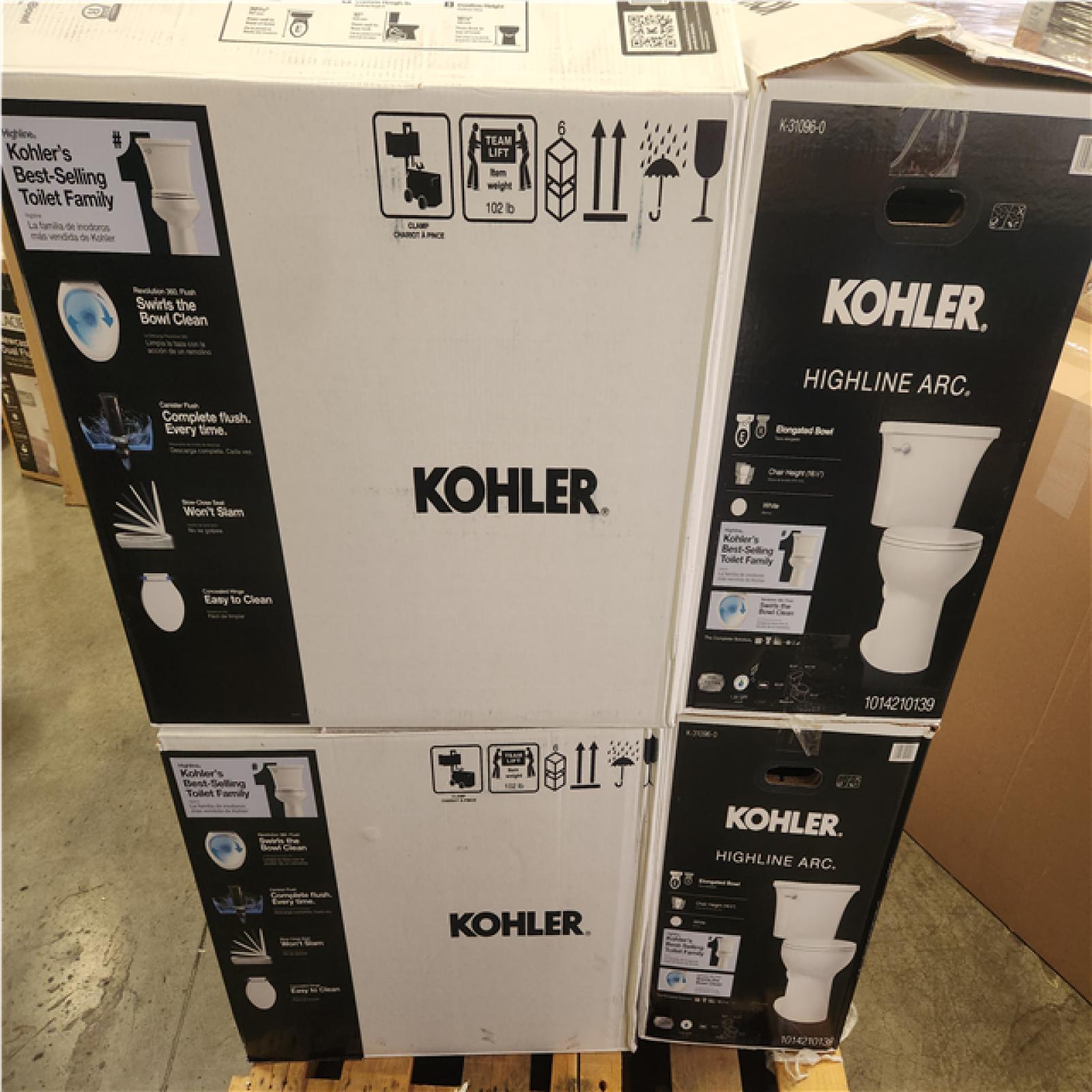 Phoenix NEW 6 KOHLER Highline Arc 2-Piece 1.28 GPF Single Flush Elongated Toilet in White (Seat Included) MUST INSPECT ON SITE