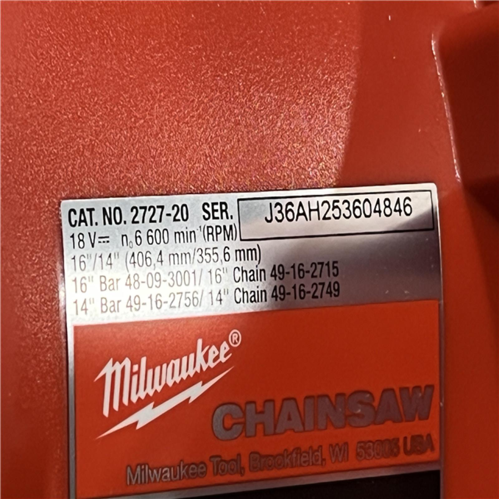AS-IS Milwaukee FUEL 16 in. 18V Lithium-Ion Brushless Battery Chainsaw (Tool-Only)