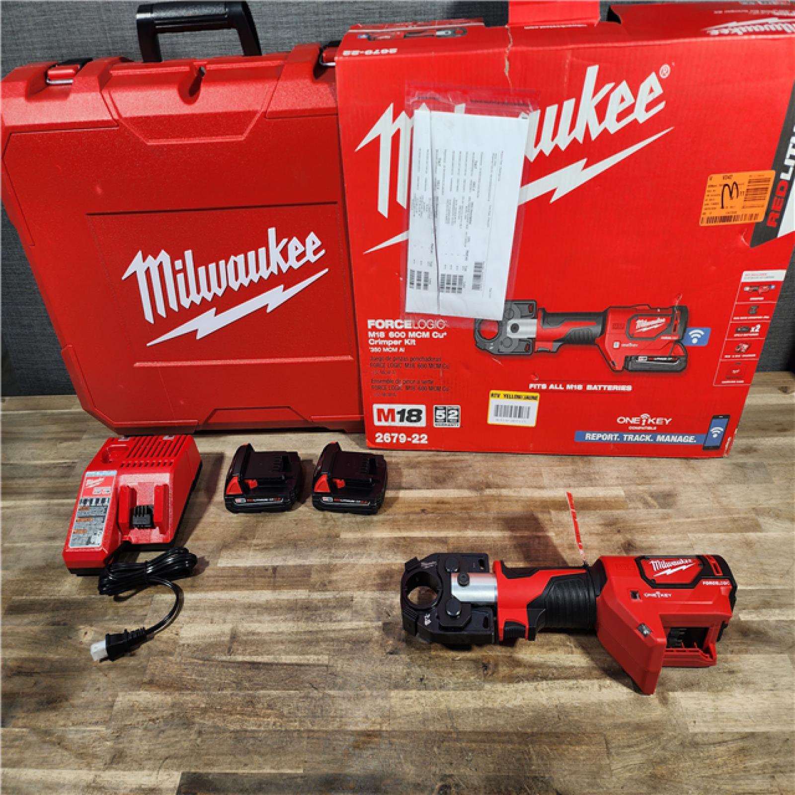 HOUSTON LOCATION - AS-IS (APPEARS LIKE NEW) M18 18-Volt Lithium-Ion Cordless FORCE LOGIC 600 MCM Crimper Kit W/(2) 2.0Ah Batteries, Charger, Hard Case