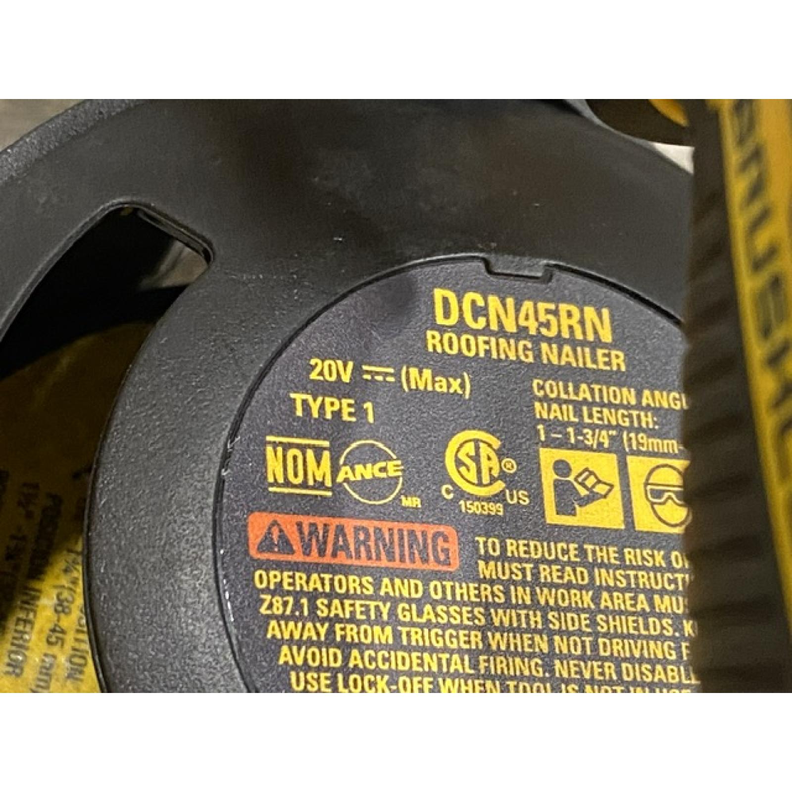 AS-IS DEWALT 20V MAX Lithium-Ion 15-Degree Electric Cordless Roofing Nailer Kit