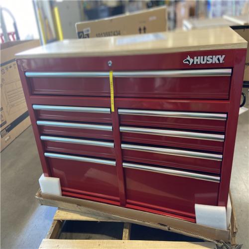 DALLAS LOCATION - Husky Tool Storage 46 in. W x 18 in. D 9-Drawer Gloss Red Mobile Workbench Cabinet
