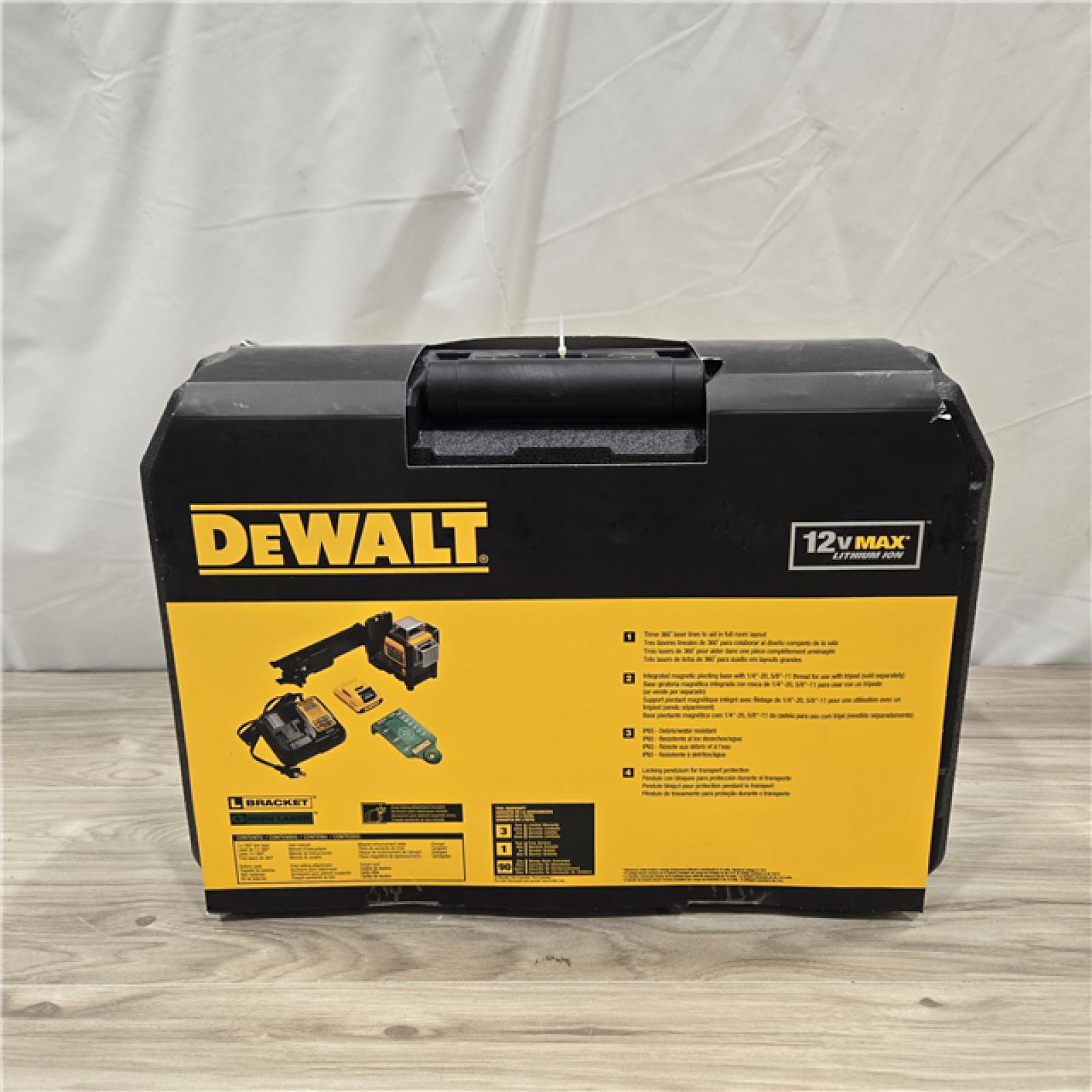 NEW! - DeWalt 12V MAX 100 Ft. Green Self-Leveling 3-Beam 360 Degree Laser Level Kit