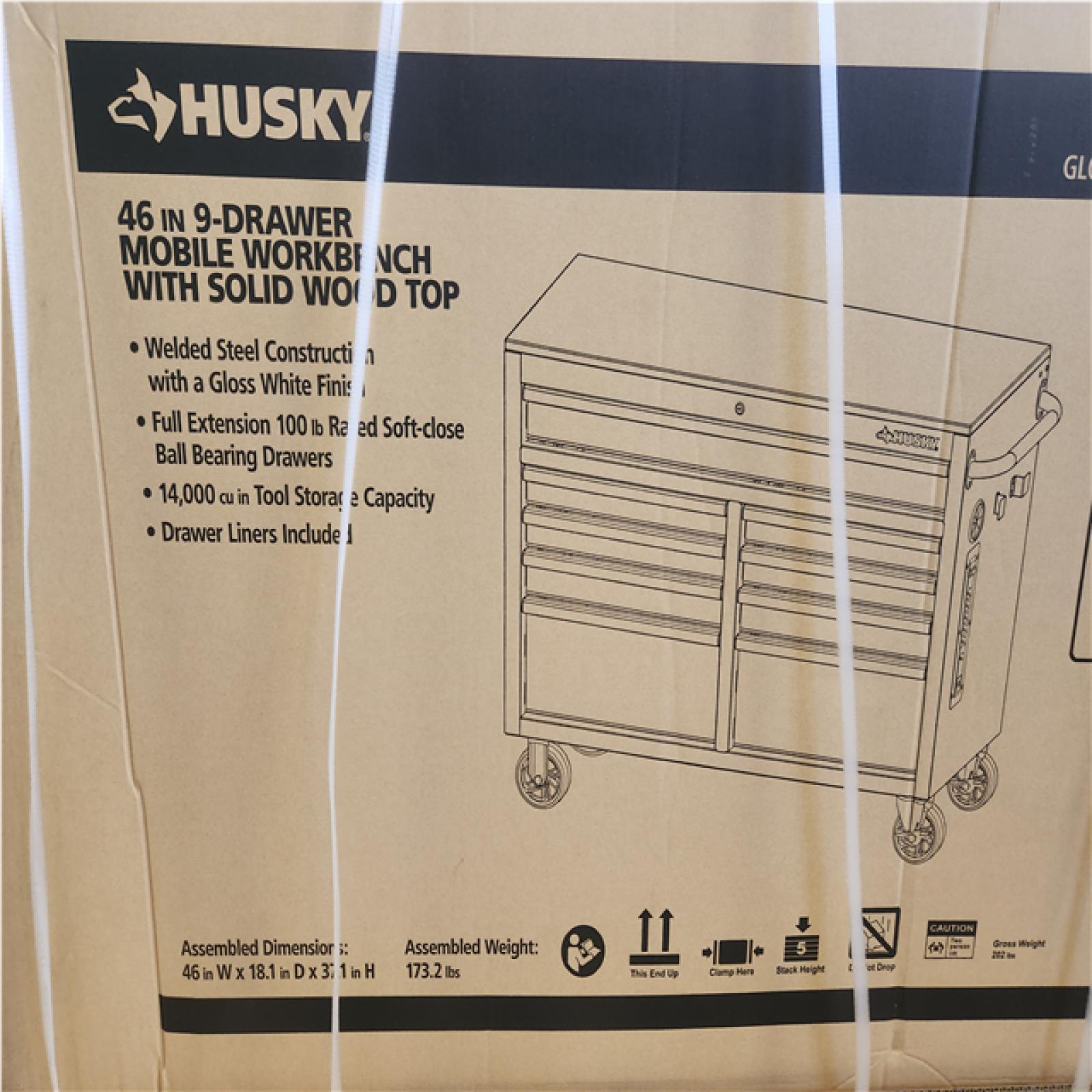 Phoenix NEW Husky Tool Storage 46 in. W x 18 in. D 9-Drawer Gloss White Mobile Workbench Cabinet