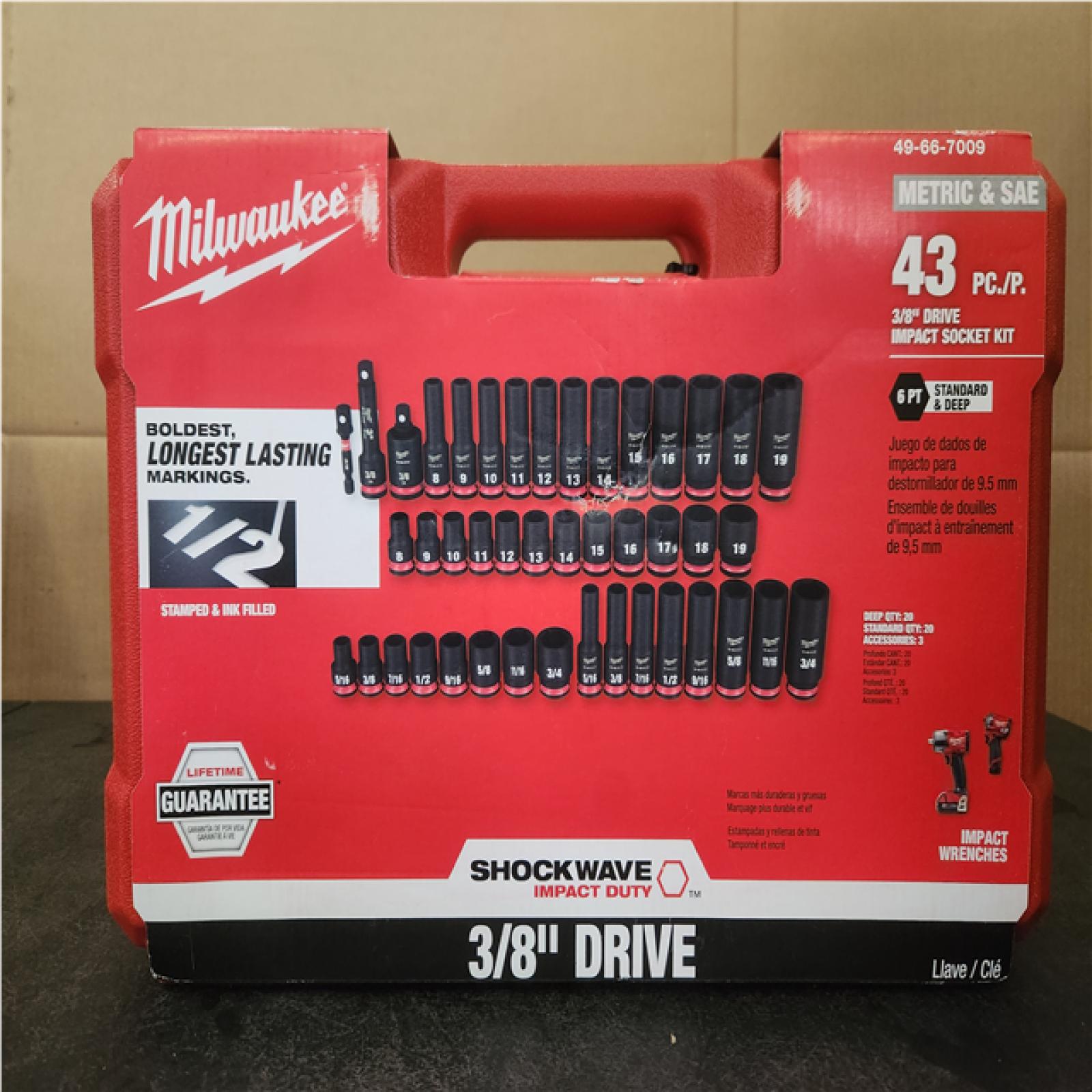 Phoenix SEALED Milwaukee SHOCKWAVE 3/8 in. Drive SAE and Metric 6 Point Impact Socket Set (43-Piece)