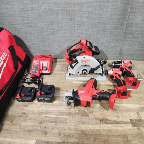 HOUSTON LOCATION - AS-IS Milwaukee M18 18-Volt Lithium-Ion Brushless Cordless Combo Kit (4-Tool) with 2-Batteries  1-Charger and Tool Bag