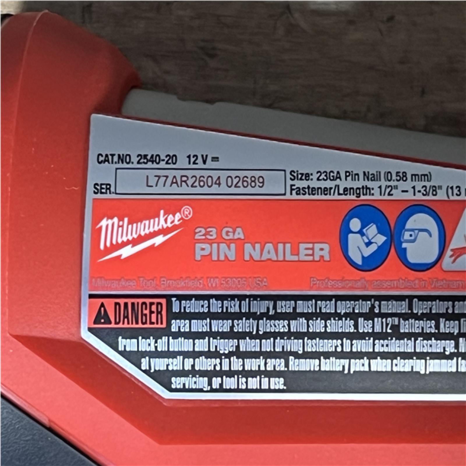 Houston Location AS-IS Milwaukee M12 12-Volt 23-Gauge Lithium-Ion Cordless Pin Nailer (Tool-Only)