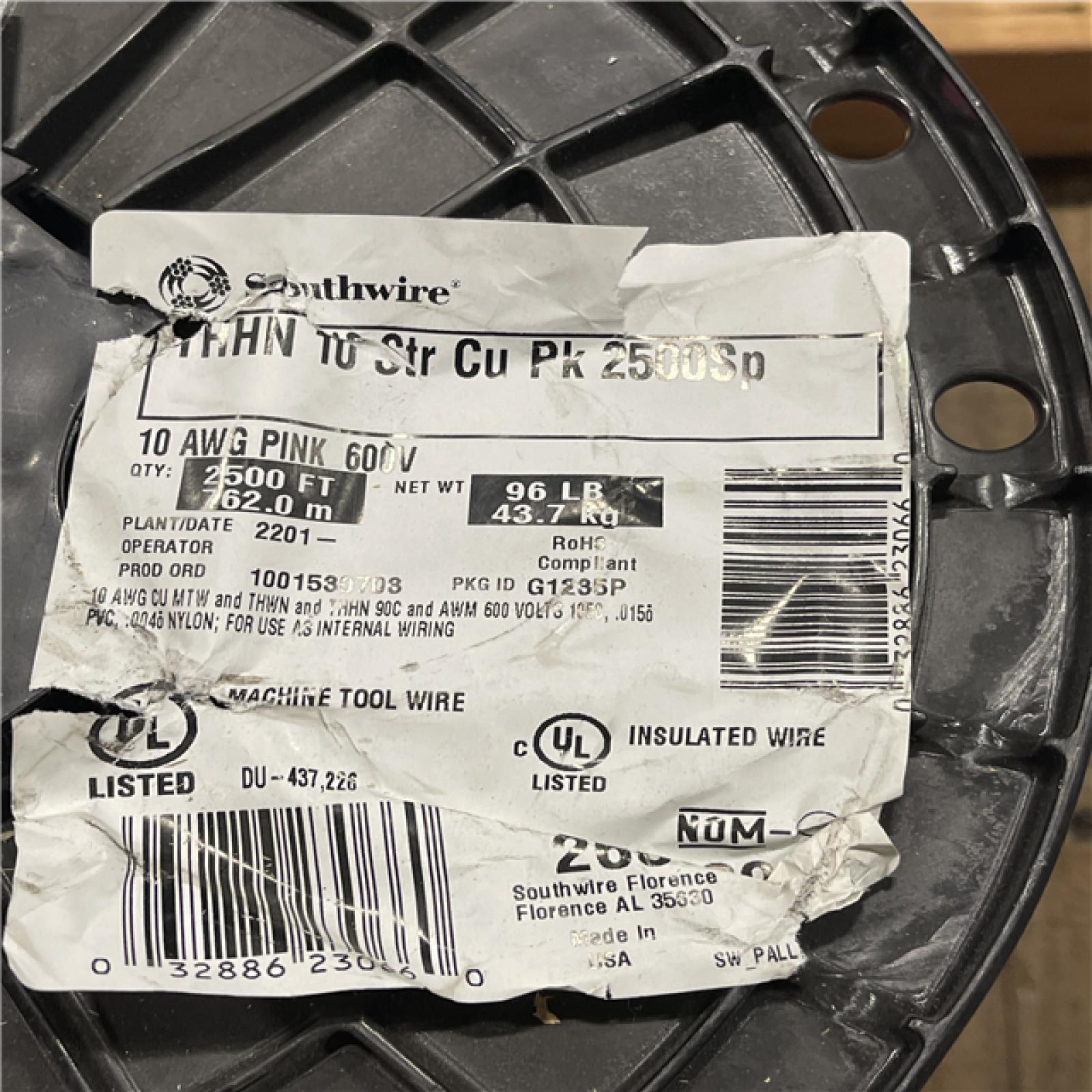 DALLAS LOCATION - AS-IS Southwire 2,500 ft. 10 Pink Stranded CU THHN Wire (5 SPOOLS)(SEE NOTES)