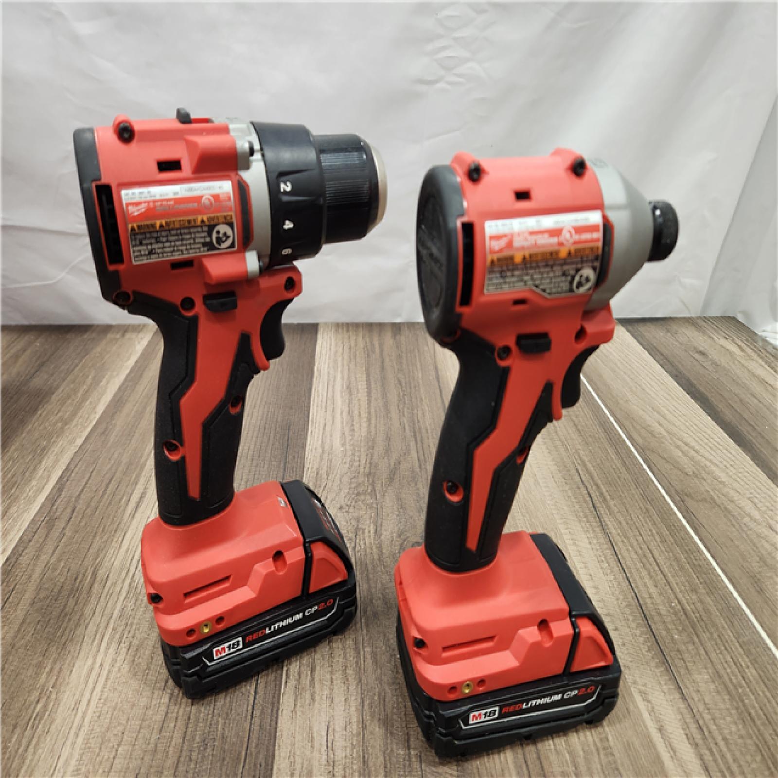 AS-IS Milwaukee M18 18V Lithium-Ion Brushless Cordless Compact Drill/Impact Combo Kit (2-Tool) W/(2) 2.0 Ah Batteries, Charger & Bag