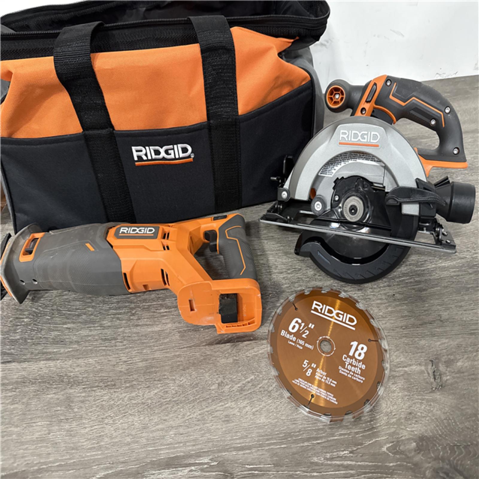 California AS-IS Ridgid 18V 8-Tool Combo Kit  Includes (2) Batteries  Charger & Bag