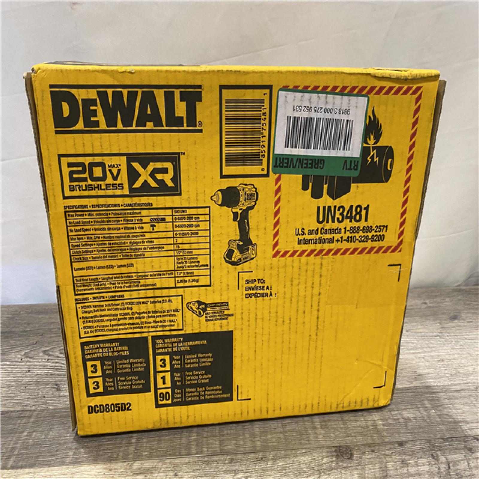 NEW - DEWALT 20V MAX* XR Brushless Cordless 1/2 in. Hammer Drill/Driver Kit