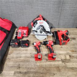 HOUSTON LOCATION - AS-IS Milwaukee M18 18-Volt Lithium-Ion Brushless Cordless Combo Kit (4-Tool) with 2-Batteries  1-Charger and Tool Bag