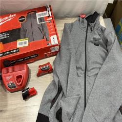 AS-IS Men's Large M12 12-Volt Lithium-Ion Cordless Gray Heated Jacket Hoodie Kit