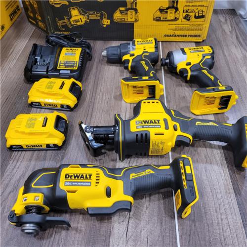 GOOD DEWALT ATOMIC 20-Volt Lithium-Ion Cordless Brushless Combo Kit (4-Tool) with (2) 2.0Ah Batteries, Charger and Bag