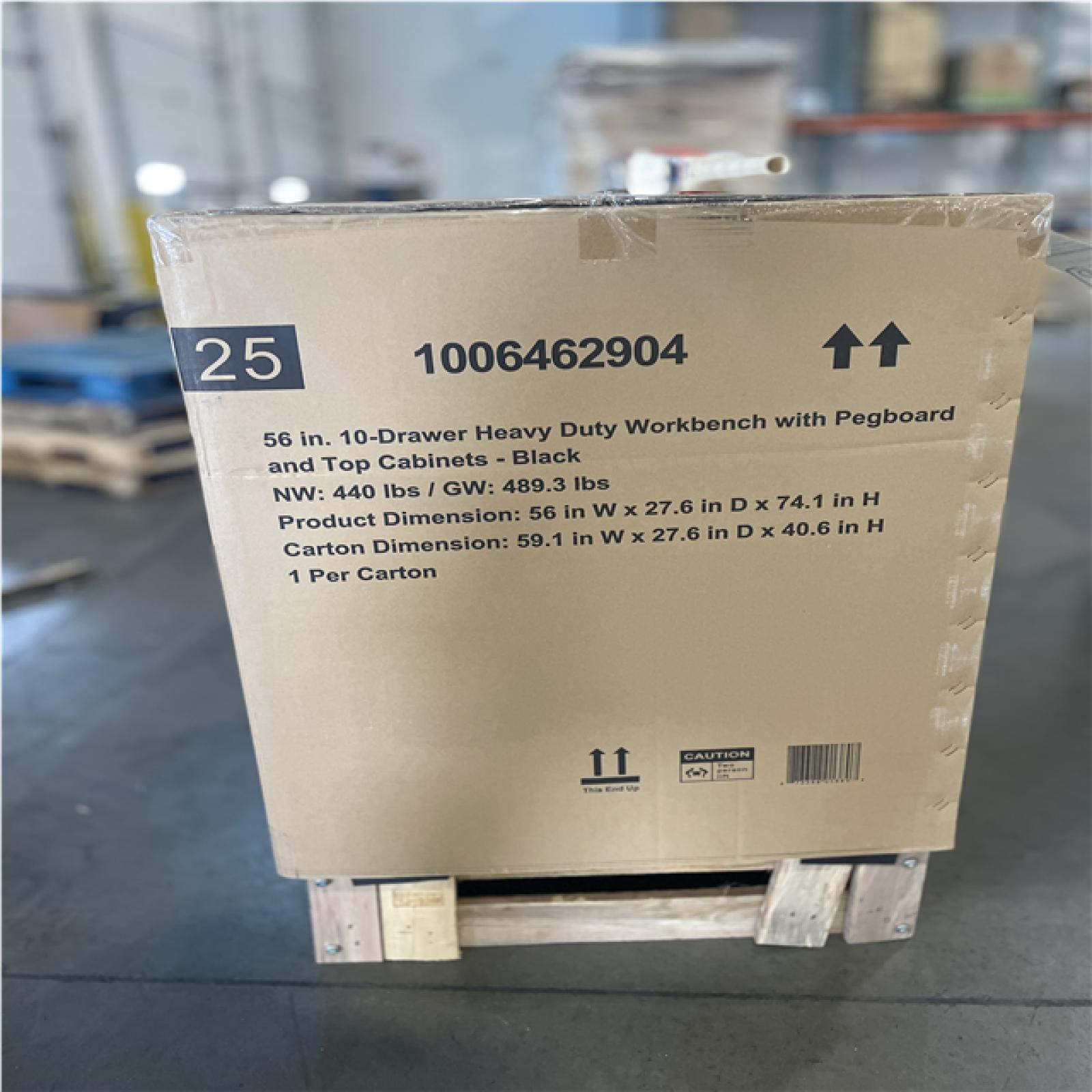 DALLAS LOCATION- AS-IS HUSKY 56 in. W x 27.6 in. D 10-Drawer Mobile Workbench Cabinet with Wood Top  Pegboard and Top Cabinets MATTE BLACK/WOODTOP