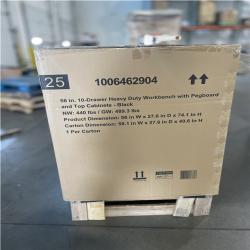 DALLAS LOCATION- AS-IS HUSKY 56 in. W x 27.6 in. D 10-Drawer Mobile Workbench Cabinet with Wood Top  Pegboard and Top Cabinets MATTE BLACK/WOODTOP
