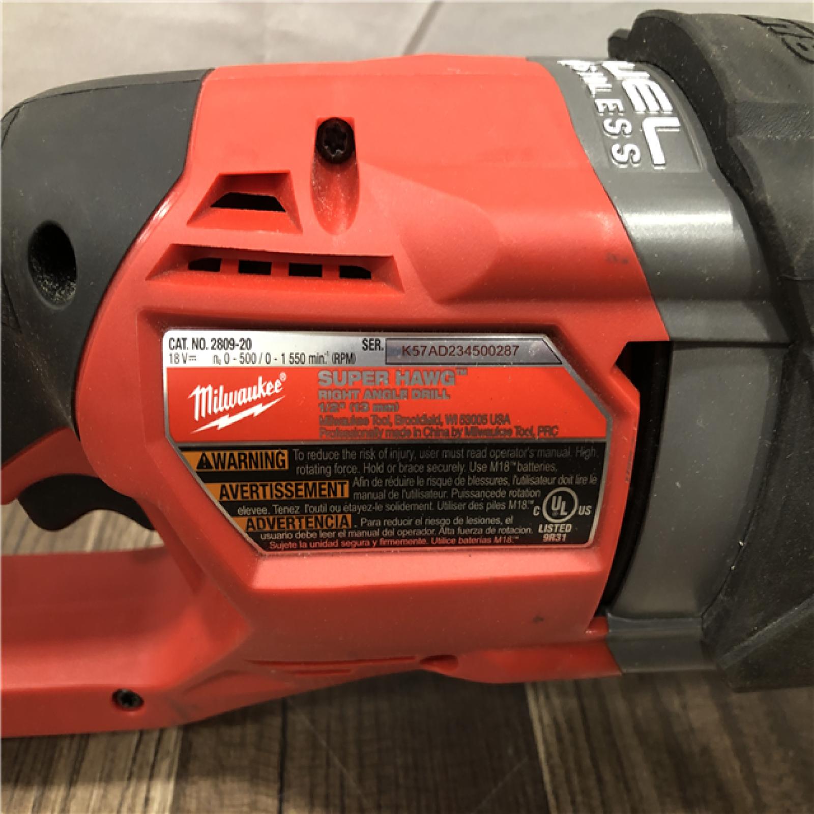 AS-IS Milwaukee FUEL 18V Lithium-Ion Brushless Cordless GEN 2 SUPER HAWG 1/2 in. Right Angle Drill (Tool-Only)