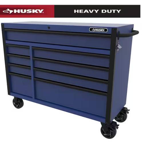 DALLAS LOCATION - Husky Heavy-Duty 52 in. W x 20 in. D 9-Drawer Matte Blue Rolling Tool Cabinet