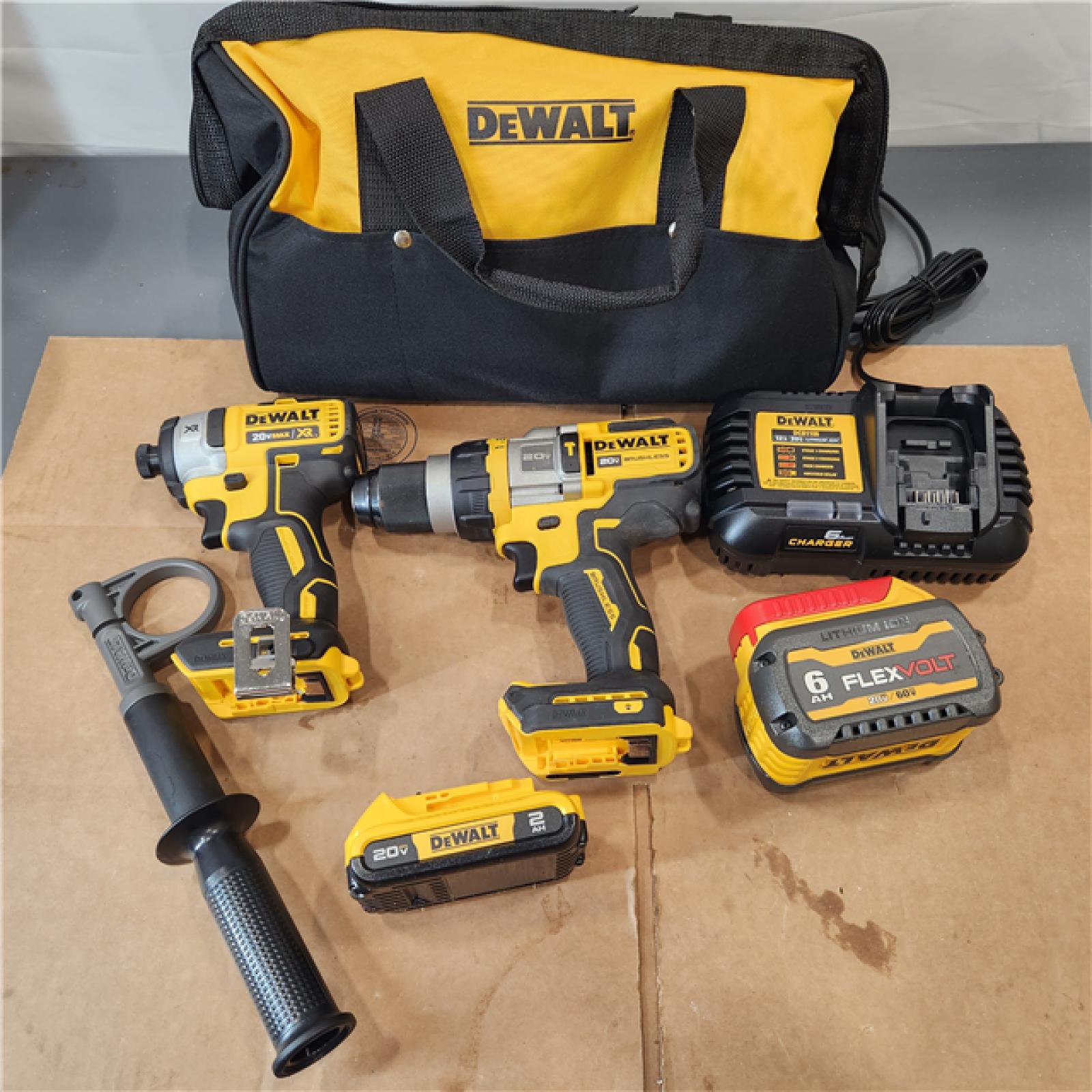 AS IS DEWALT 20-Volt MAX Cordless Brushless Hammer Drill/Driver Combo Kit with FLEXVOLT ADVANTAGE (2-Tool) w/Charger Kit Bag