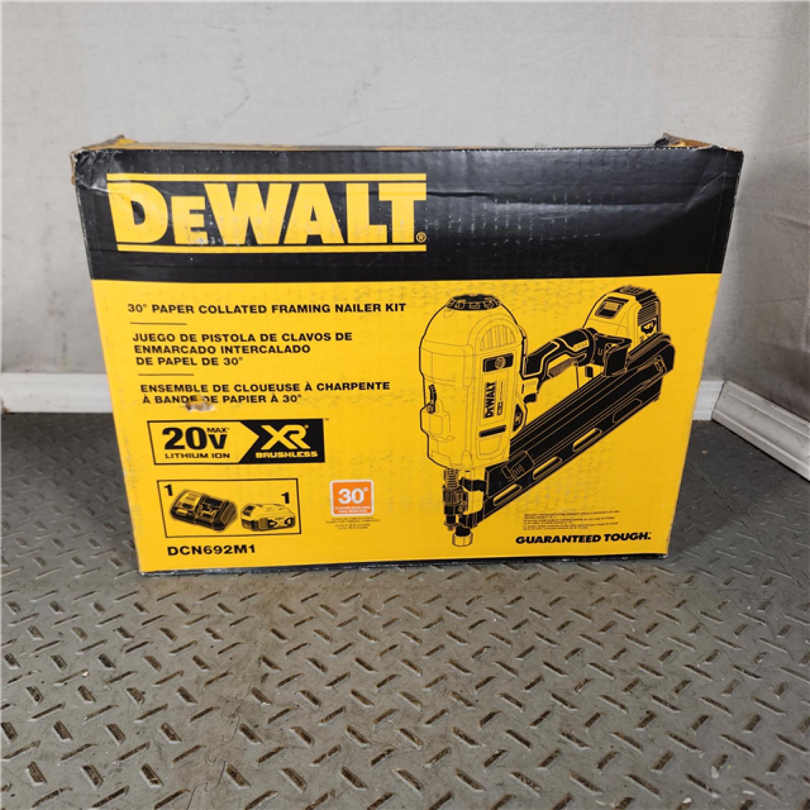 Houston Location - AS-IS Dewalt - DCN692M1 - Cordless Framing Nailer, Voltage 20.0 Li-Ion, Battery Included, Fastener Range 2 to 3-1/2 - Appears IN LIKE NEW Condition