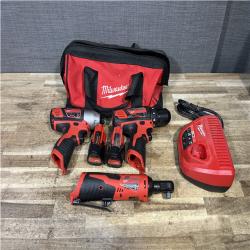 Houston Location AS-IS Milwaukee Drill Driver and Impact Driver and Ratchet and Batteries QTY/2 with Charger