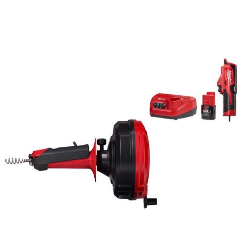 AS-SI- TRAP SNAKE 25 Ft. Drum Auger with M12 Trap Snake 12-Volt Lithium-Ion Cordless Auger Drain Power Source Driver (2-Tool)