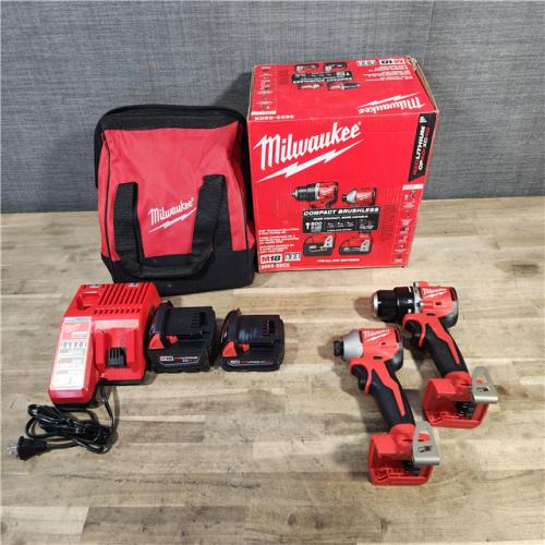 HOUSTON LOCATION - AS-IS M18 18-Volt Lithium-Ion Brushless Cordless Compact Hammer Drill/Impact Combo Kit (2-Tool) with (2) Batteries, Bag