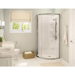 Phoenix NEW MAAX Cyrene 34 in. L x 34 in. W x 76 in. H Corner Center Drain Shower Stall/Kit in White with Clear glass in Brushed Nickel (SEALED)