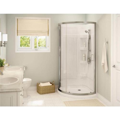 Phoenix NEW MAAX Cyrene 34 in. L x 34 in. W x 76 in. H Corner Center Drain Shower Stall/Kit in White with Clear glass in Brushed Nickel (SEALED)